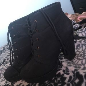 Black Lace Up Platform Ankle Booties